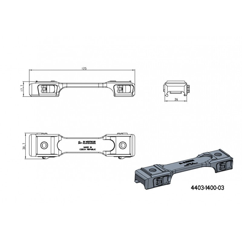 1" inele montare luneta [25,4mm] | bază Picatinny dintr-o singură bucată cu manete QD 