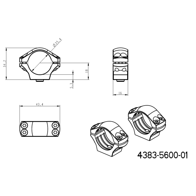 1" inele montare luneta [25,4mm] | bază Picatinny dintr-o singură bucată cu manete QD 