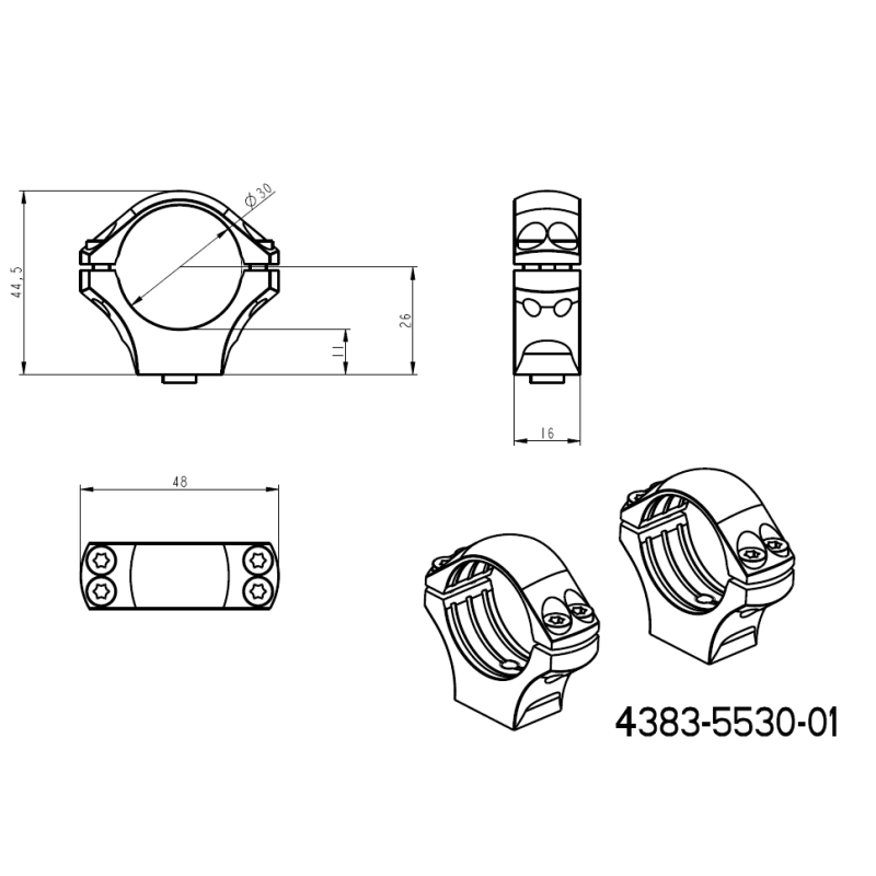 30mm inele montare luneta | bază scurtă Picatinny QD Ergo 