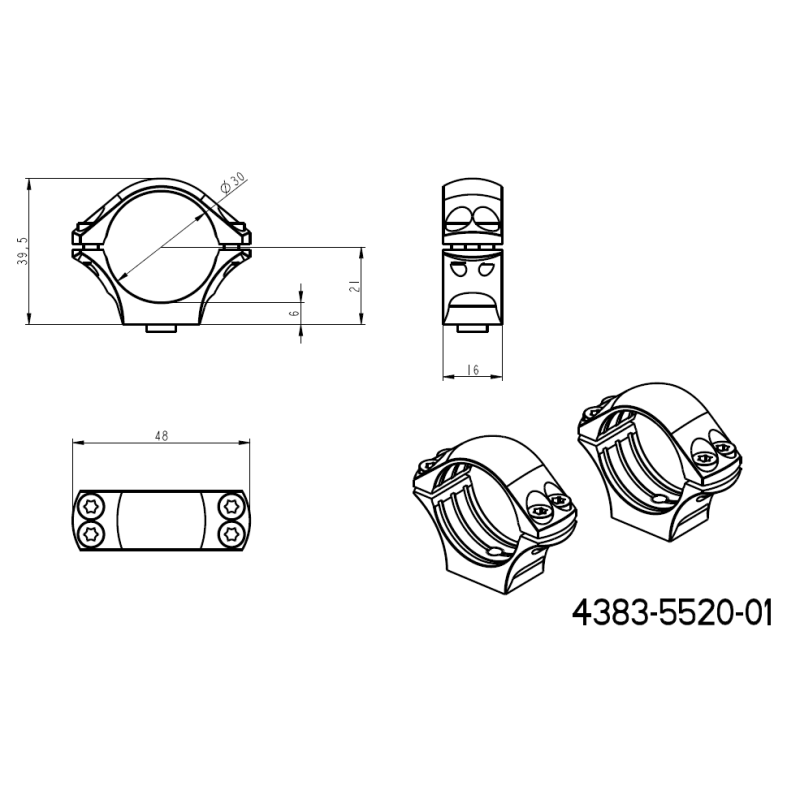 30mm inele montare luneta | bază picatinny dintr-o singură bucată cu manete 