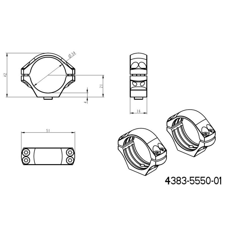 34mm inele montare luneta | bază scurtă Picatinny QD Ergo 