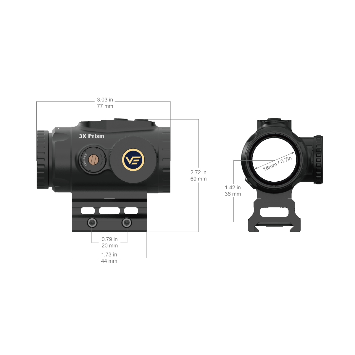 Vector Optics Paragon 3x18 prismă ultra compactă lunetă 