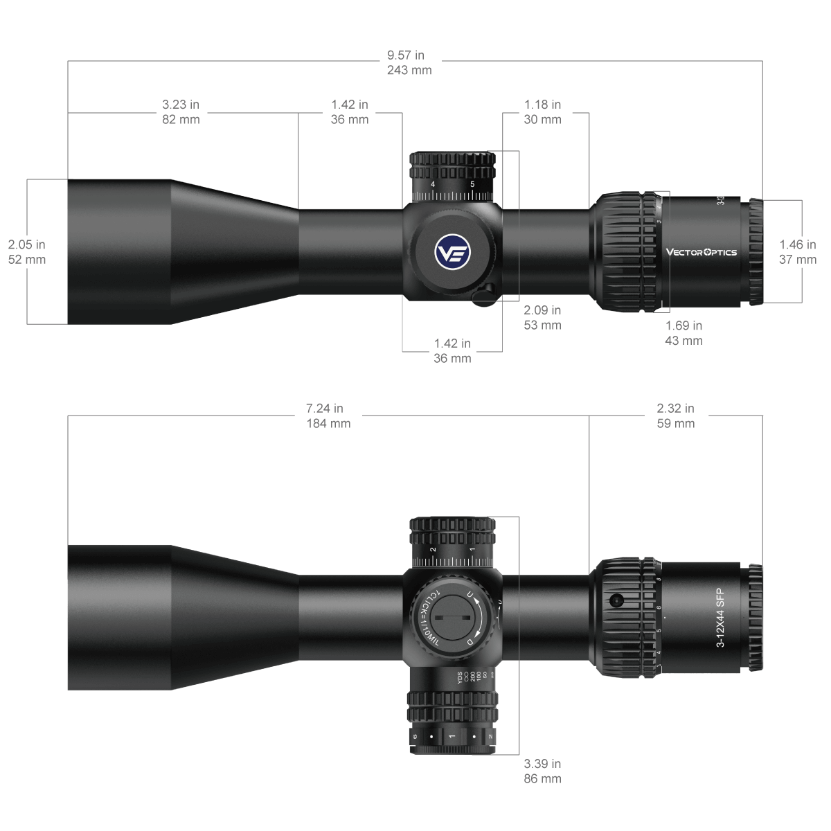 Vector Optics Veyron 3-12x44IR SFP compact lunetă 