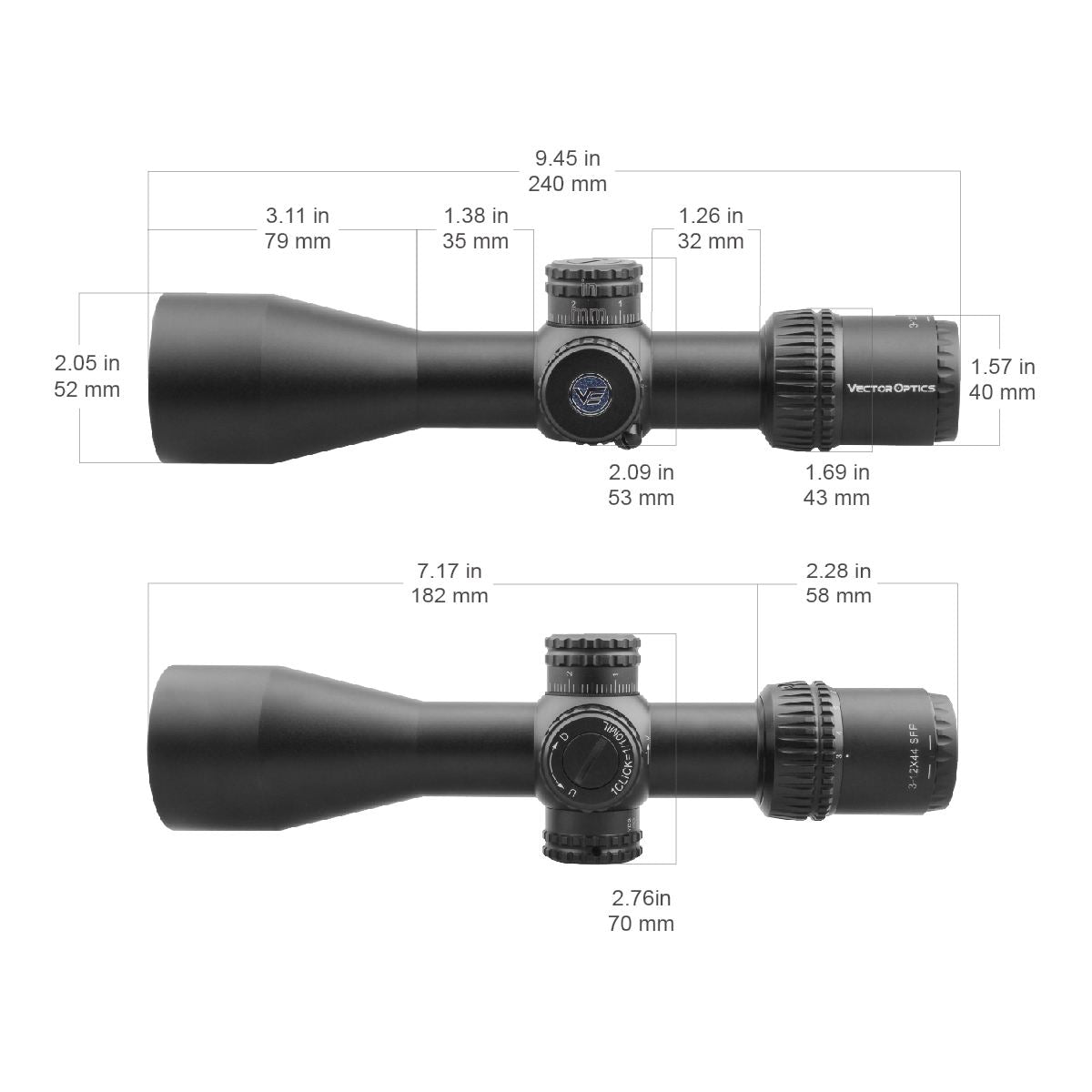 Vector Optics Veyron 3-12x44 SFP compact lunetă 