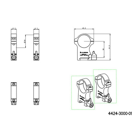 Bază Picatinny de 30 mm inele montare luneta | cu manetă 