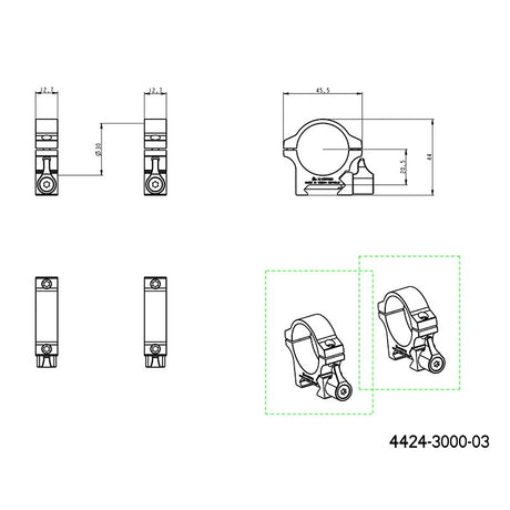 Bază Picatinny de 30 mm inele montare luneta | cu manetă 