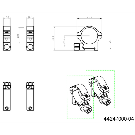 30mm inele montare luneta | Bază Picatinny cu piuliță cu șurub 