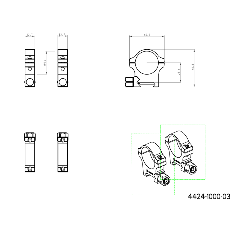 30mm inele montare luneta | Bază Picatinny cu piuliță cu șurub 