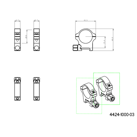 30mm inele montare luneta | Bază Picatinny cu piuliță cu șurub 